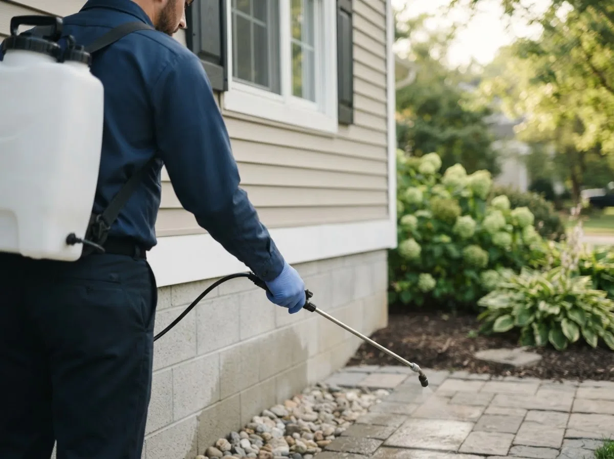 Pest control technician inspecting a home in Sidman, PA